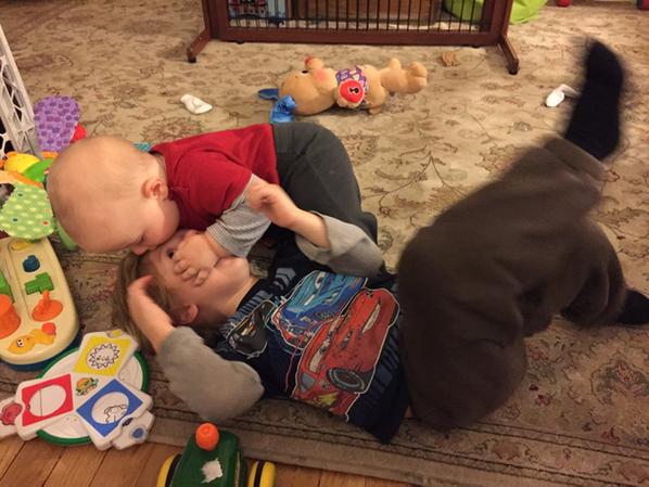 Brothers wrestling